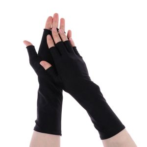 Sunscreen Protection Fingerless Long Gloves Women Arm Cool Summer Solid Mittens Half Finger Sleeves Black White Nude
