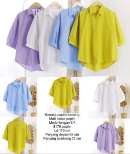 KEMEJA POPLIN KANCING MODEL LENGAN 3/4 / KEMEJA TRENDY KOREA 8179