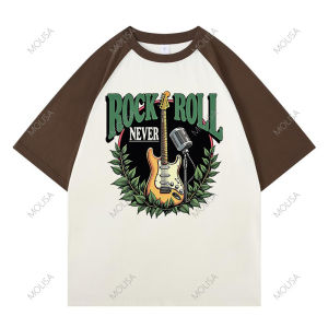 Molisa เสื้อยืดผู้ชาย Oversize เสื้อแฟชั่น Rock&Roll T-Shirt ผ้า Cotton100% ดีไซน์เท่ ใส่ชิลได้ทุกวัน 68203#