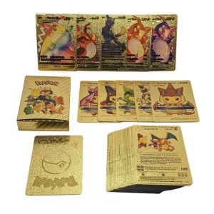Kartu Koleksi Pokemon bahan Metal Pokemon Warna Gold/Silver/Black/Rainbow versi English