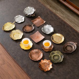 MKEB Retro Metal Coaster Elegant Exquisite Insulation Pad Chinese Style Golden Cup Holder Home Decoration