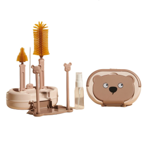 7Pcs/set Baby Bottle Cleaning Tool Essential Brush Nipple Cleaner Straw Brush and Drying Rack Display Container Box