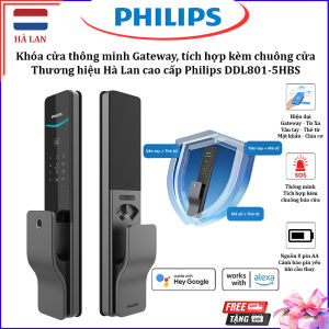 Khóa cửa thông minh Philips DDL801-5HBS – Điều khiển từ xa vân tay thẻ từ mật khẩu chìa cơ tích hợp chuông cửa