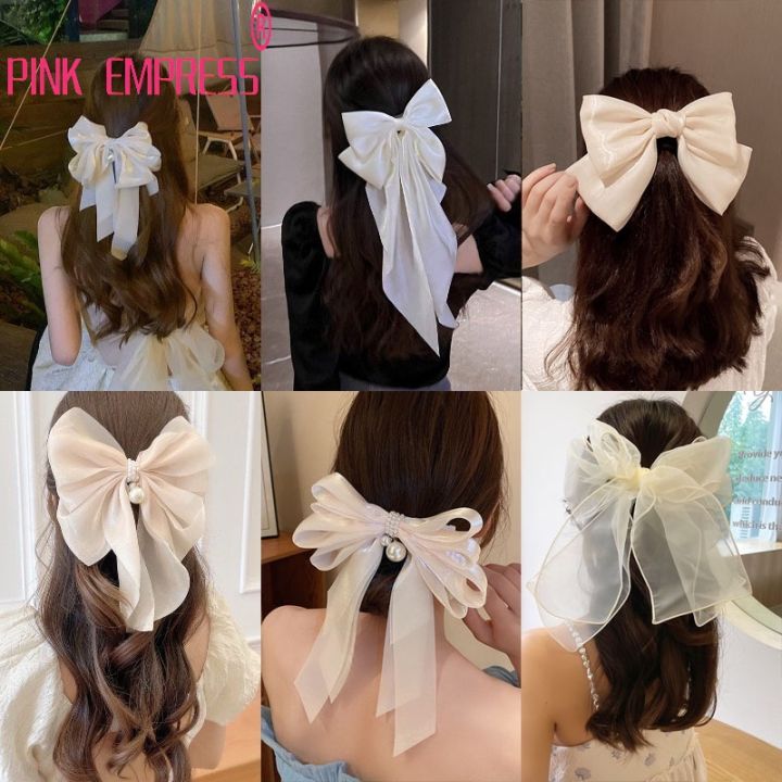 Korean Oversized Bow Ribbon Hair Clip Elegant Women Big Bow