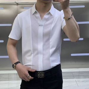 Mens casual short-sleeved cotton dress shirt Short Sleeve Shirt Comfortable Slim Polo Shirt