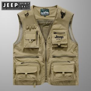 JEEP SPIRIT 1941 ESTD Mens Tank Jacket Multi-purpose Multi-pocket Mesh Outdoor Tactical Fishing Suit