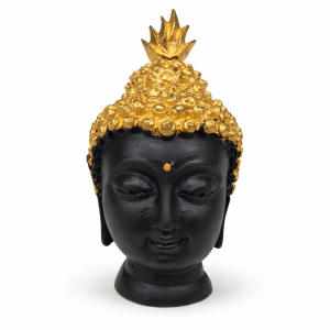 Polyresin Buddha Head Statue | Handcrafted Black & Gold Decorative Showpiece | Home Office Table & Garden Decor | Size - 6 Inch | Pack Of 1 Pc