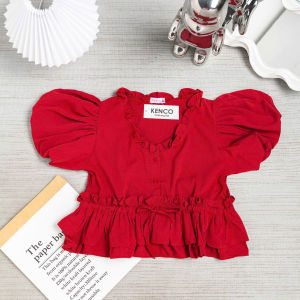 Áo kiểu nữ mặc hè form babydoll dáng rộng cổ V viền bèo xòe bồng dễ thương