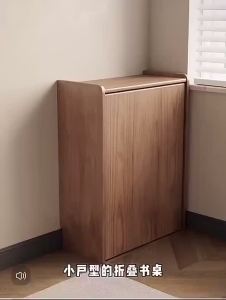 Solid Wood Folding Desk Small Apartment Bookcase Bookshelf Integrated Computer Desk Study Table