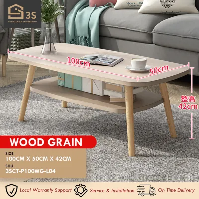 [3S FURNITURE] Modern Stylish 15MM Thickness Solid Plywood with Rubber Wood Legs and Separate shelf Coffee Table * FREE DELIVERY * (1Yr Local Warranty)