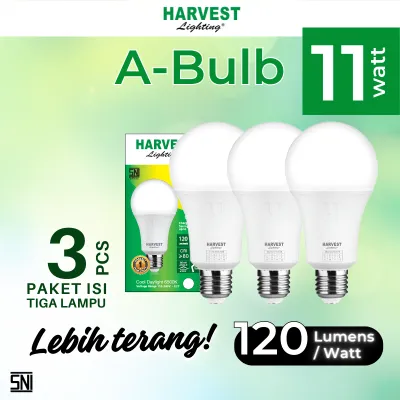 11W PAKET ISI 3 Bohlam Lampu A Bulb HARVEST LIGHTING LED 11 Watt GARANSI ORIGINAL BERGARANSI RESMI