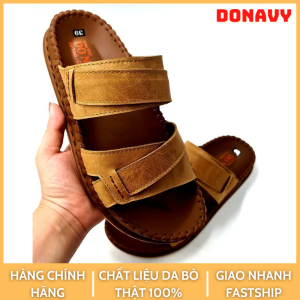 Dép da bò nam quai ngang hàng cao cấp 02 lần handmade donavy02quaidela quai và lót da bò đi rất êm chân đế cao 3cm d.dela
