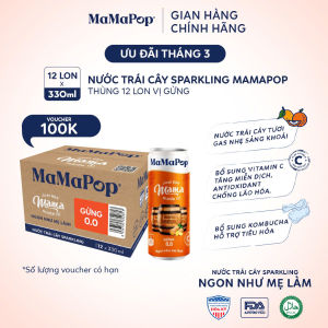 Thùng 12 lon nước trái cây sparkling Mamapop vị Gừng 330ml