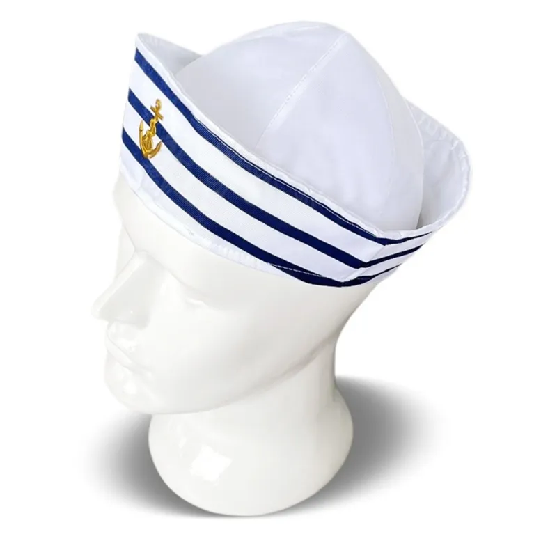 pretty sunshine】 Sailors Ship Captain Hat White& Blue Hat  display picture 3