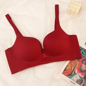 เสื้อชั้นในแบบไร้ตะเข็บ เสื้อชั้นในแบบดันทรงสีแดง ทรงนูน ไม่มีโครง สวมใส่สบาย