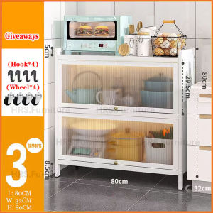 Carbon Steel White Kitchen Cabinet Microwave Oven Shelf Multifunctional Storage Shelf With Cabinet Door With Wheels Cabinet