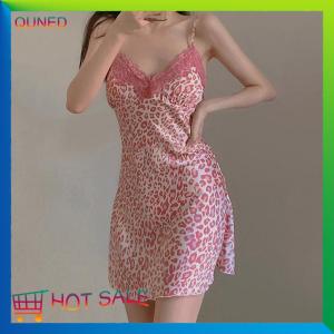 QUNED ชุดนอนลูกไม้พิมพ์ลายเสือดาวสำหรับเด็กผู้หญิงชุดนอนผ้าไหมชุดนอนสายเดี่ยวชุดนอนใส่อยู่บ้าน