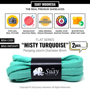 SUAY Tali Sepatu Gepeng Pipih Warna Tosca Muda Panjang 110cm 8mm - Misty Turquoise FLAT Shoelaces