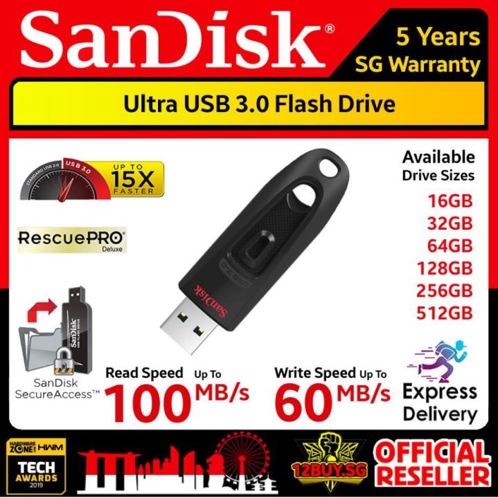 SanDisk Ultra USB 3.0 Flash Drive 100MB/s Read Speed 60MB/s Write Speed ...