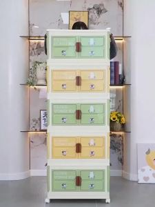 No-Installation Storage Cabinet Organizer for Home Use Childrens Wardrobe Multi-Layer Baby Snacks Toys Plastic Foldable Storage Cabinet