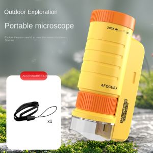 YOUSHI TOP Đèn LED Kính hiển vi bỏ túi 60-200x phóng đại Chạy bằng pin Kính hiển vi giáo dục Giáo Dục Cơ Bản Quang học HD Kính hiển vi cầm tay Khám phá ngoài trời