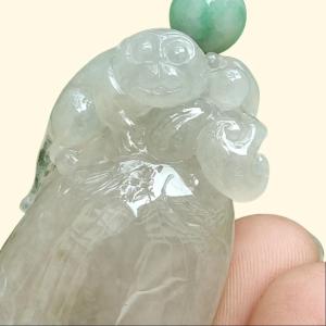 High Quality Brownish Yellow Icy Translucent Natural Type A Jadeite Jade crafted with Monkey as Pendant certificate weighs 31.67 grams measurement 53 * 23.6 * 13 mm (pendant295)