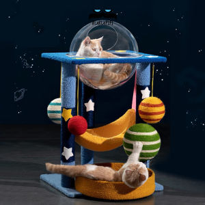Cat Tree Galaxy Tower with Large transparent ball  Cat Condo with Cat Scratching Toys Cat Play Houses