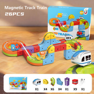 Electric Magnetic Track Train Toys Set Magnetic Building Block Train 3D Racing Track Set For Kids Boys Girls Birthday Gifts