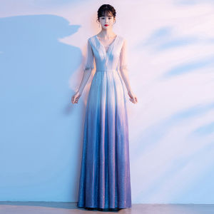 9Sbird Female Long Dress Chorus Performance Costume Gradient Color Student Host Slim Adult Evening Gown For Women