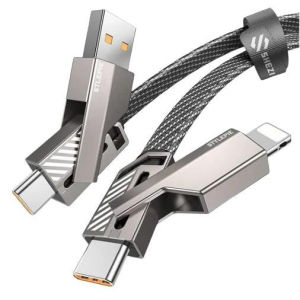 4 in 1 Fast Charging Nylon Braided Data Cable for Type C and IOS Charging Cable Accessories