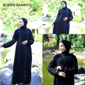 Terbaru!! gamis syari bordir bamboo busui baju muslim wanita abaya hitam casual daily wear