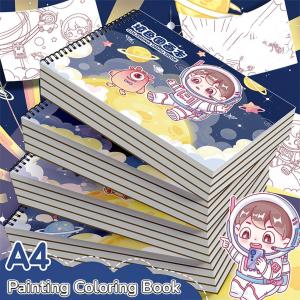 4Pcs/50 Sheets Coloring Books with Stickers Set A4 Sketchbook Blank Drawing Paper for Children Cartoon DIY Painting Books