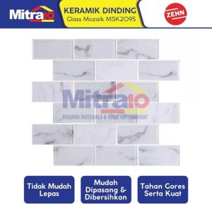 Zehn Keramik Dinding Dapur Glass Mozaik MSK2095 30x30x0.6 Cm Putih