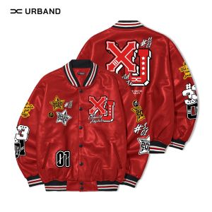 Jaket Varsity Kulit Viena Sintetis Pria Wanita Baseball Bordir Vintage A510