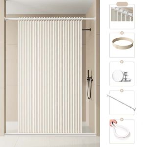 ผ้าม่านกั้นห้องอาบน้ํา พับได้ ผ้าม่านห้องน้ำ ม่านอาบน้ำ ผ้าม่านอาบน้ำ 120x200cm 150x200cm 180x200cm Shower Curtain ไม่ต้องเจาะ ด้วยก้านยืดไสลด์