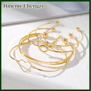 Hmeme 4Pcs Bohemian Metal Knot Heart Cuff Bangle Bracelet Set For Women Geometric Open Bangle Female Fashion Jewelry