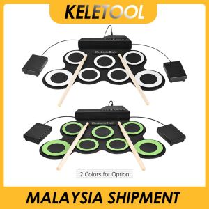 electronic drum pad electric  Electronic Roll Up Drum Portable Silicone Drum Pad Set with Drum Sticks Foot Pedals Cartoon Design Digital Drum for Kids Beginners