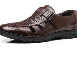 Mens Leather Shoes Summer Hollow Breathable Genuine Leather Sandals Mens Business Formal Korean Style Trendy Black Casual Shoes