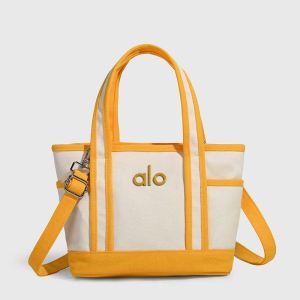Alo Canvas Tote Handbag Women Contrast Color Top‑handle Bag Removable Crossbody Strap Multi‑Pocket Daily Work Gym Travel Casual Shoulder Bag