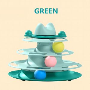 Rotatable Interactive Cat Turntable Toy Multi Layer Play Tower With Feather And Rolling Balls Durable Plastic Material Fun Entertainment Plaything Relieve Pet Boredom Multiple Color Options Pink Blue Green Daily Exercise Interactive Entertainment Supplies