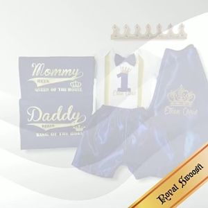 Customized Prince Birthday Costume & Family Matching Shirts Baby Onesie Cape Shorts Crown Set Kids