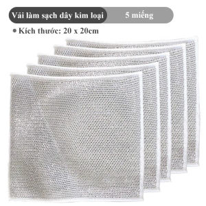Combo Khăn Vải Lưới Rửa Chén Kim Loại Chất Liệu Dây Bạc Chống Mài Mòn Dụng Cụ Cọ Rửa Xoong Nồi Inox Chống Dính Đa Năng