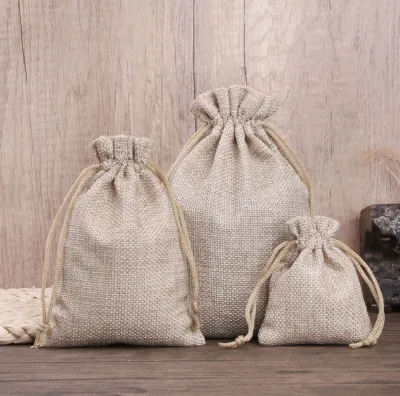 Burlap Drawstring Pouch Plain Linen Gift Bag Jute Storage organizer Pouch String bag dust string bag Christmas