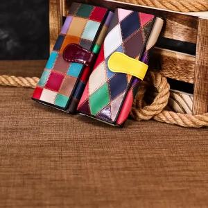 WESTAL Cross-border best-selling womens wallet new model top-layer cowhide colorful patchwork diamond pattern womens genuine leather wallet