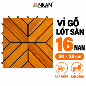 Vỉ Gỗ Lót Sàn Ban Công ANKAN 16 Nan Vàng 30x30cm Đế Nhựa PP Khóa Tròn