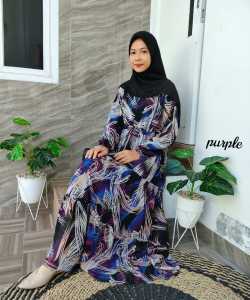 Gamis Lita Syari Ceruty Full Furring Motif | Dress Ceruty Babydoll Motif Terbaru