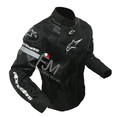 Jaket Motor Alpin Hitam dengan Pelindung Punggung dan Bahu