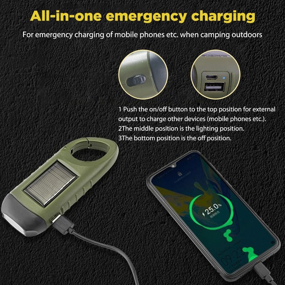 Hand Crank Solar Led Torch Flashlight Rechargeable For Camping_voghion.com