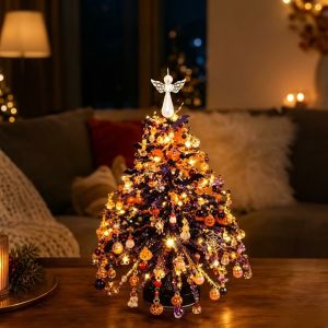 DRIZL Crystal Bead DIY Beaded Christmas Tree Kit Handmade with Light Up Mini Bead Weaving Set Creative Sparkling Halloween Tree Making Kit Christmas