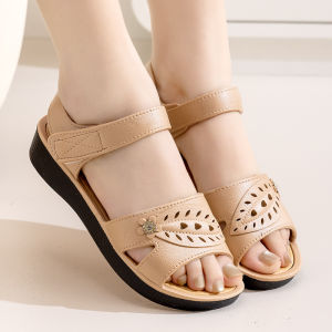 Free Shipping WomenS Sandals For Outdoor Wear Summer Soft-Soled Non-Slip Wedge-Heeled Flat Beach Work Shoes Plastic Mid-Heel Mom Sandals For Women